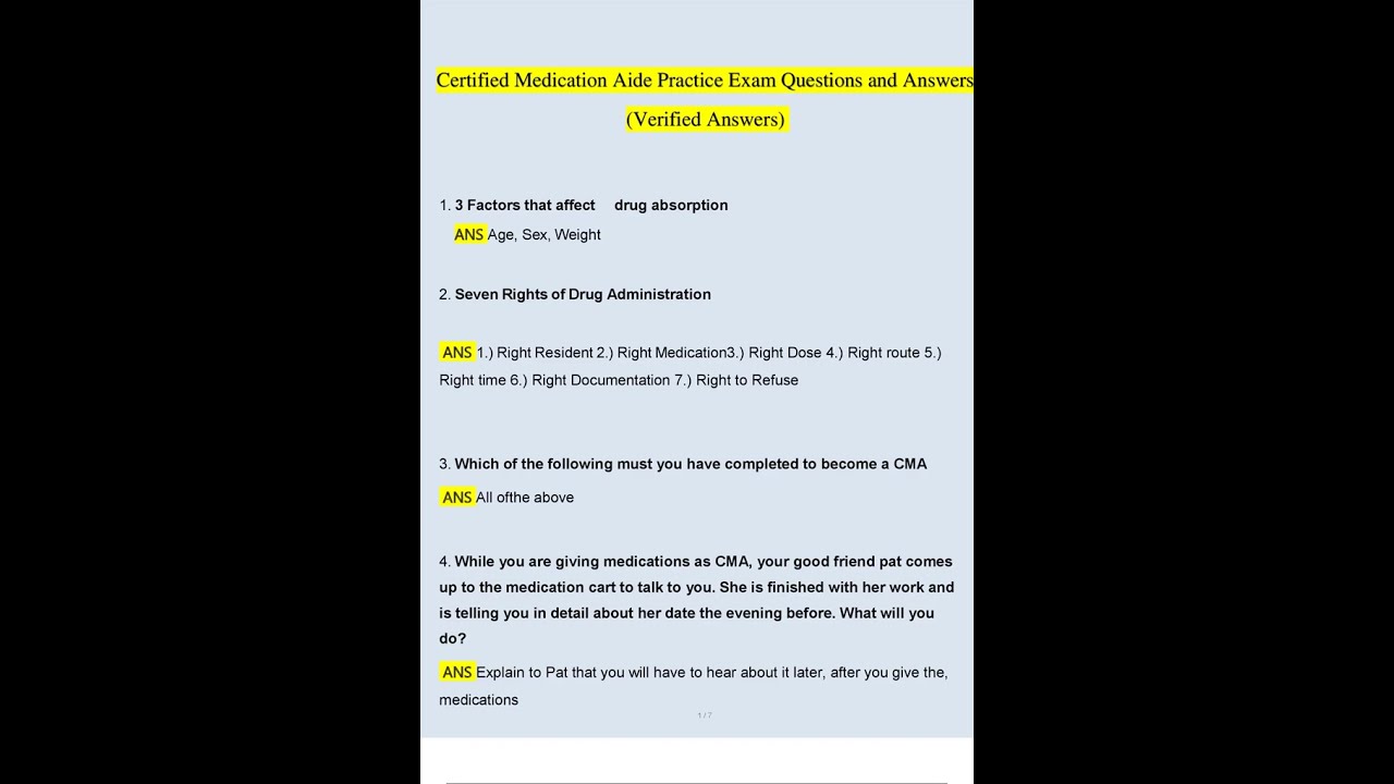 Certified Medication Aide Practice Exam Questions And Answers
