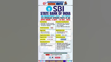 SBI Specialist Officers Recruitment 2025 – Apply Online for 122 Manager Posts #shorts #job #govtjobs