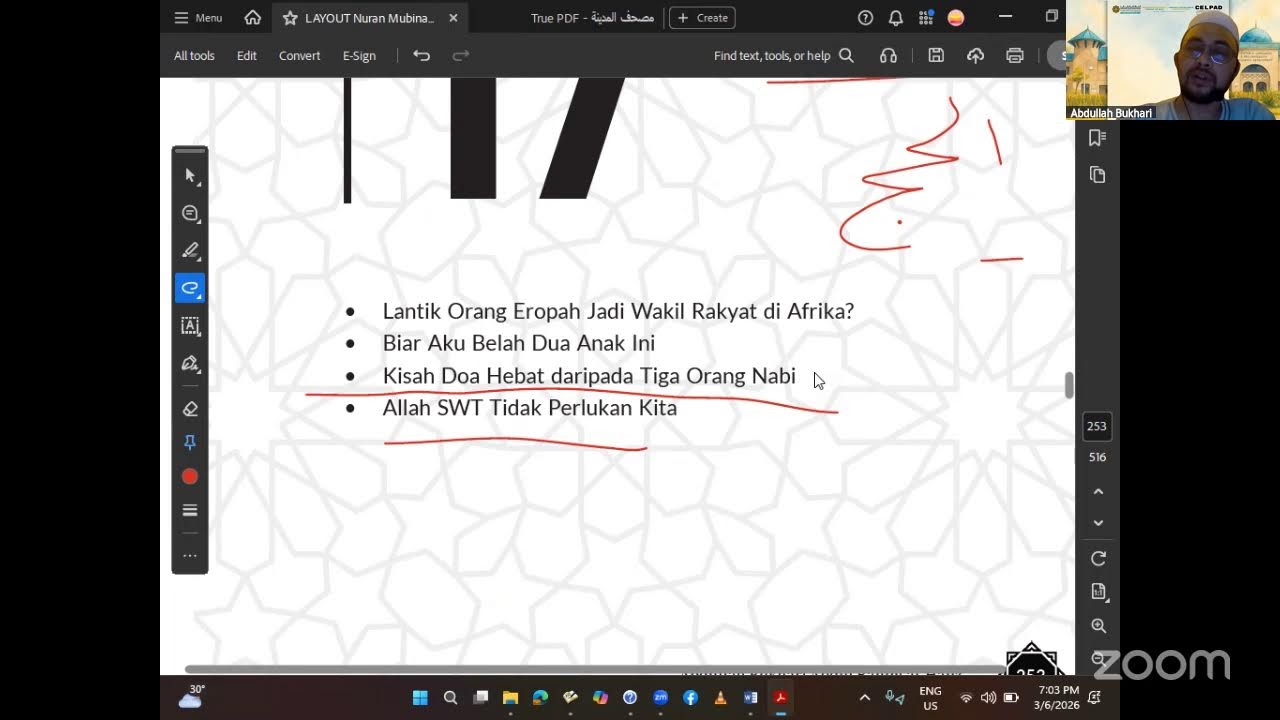 Pengajian buku NURAN MUBINA Juzuk 16 Sempena hari ke 16 Ramadhan, Jumaat, 6 Mac 2026, Surau Muwafaqa