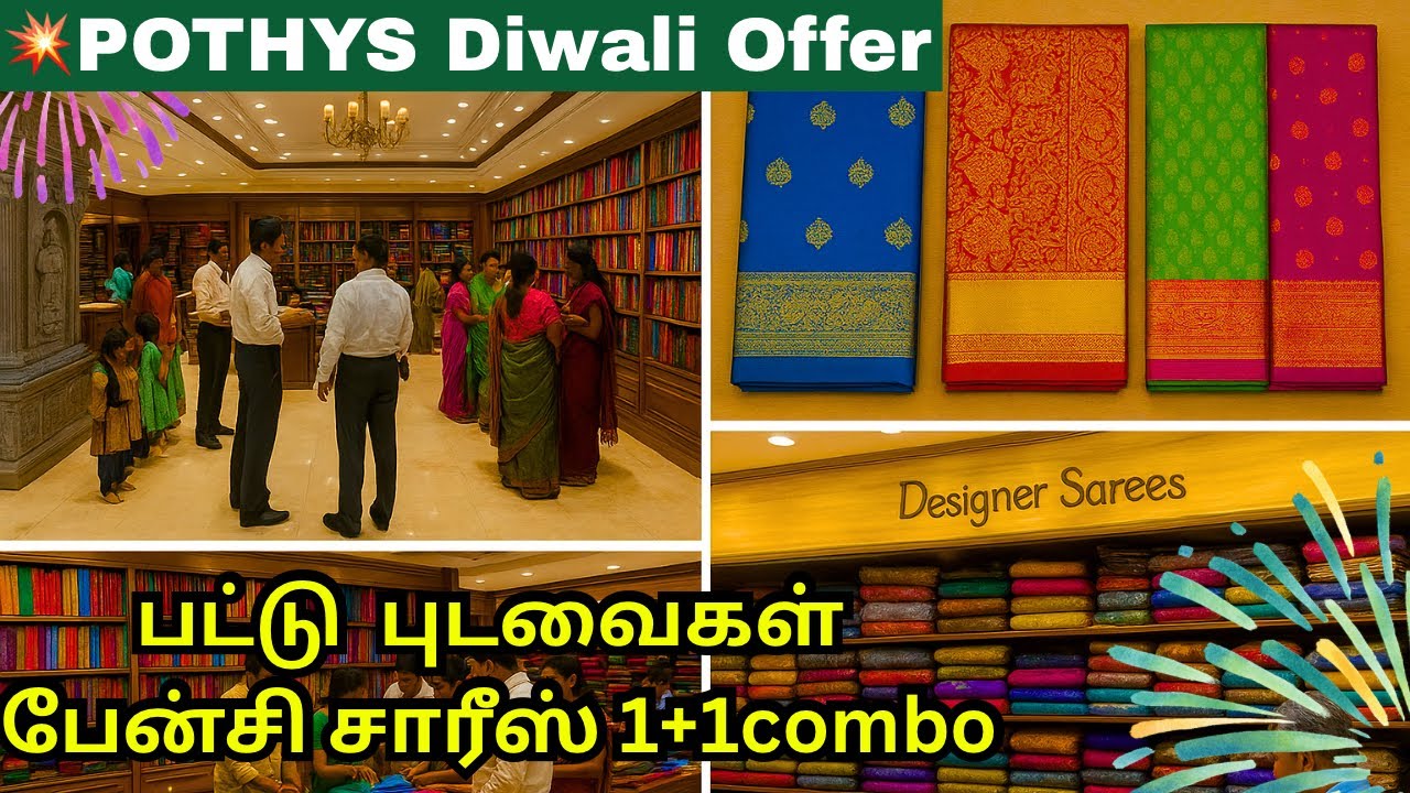 🔥POTHYS Diwali Offer || பட்டு புடவைகள் || பேன்சி சாரீஸ் || 1+1combo 🧨