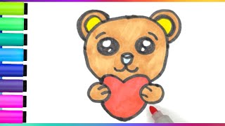 How to Draw Teddy Bear With A Red Heart