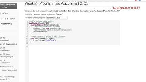 Programming in Java NPTEL Assignment 3 Week 2 2019
