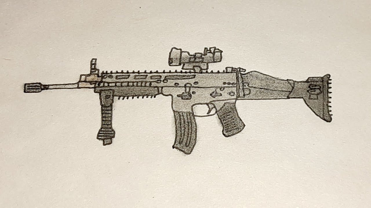 How To Draw Scar L Gun From Pubg Drawing Scar L On Paper Youtube