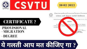 CERTIFICATE कब Apply कर सकते है --PROVISIONAL,MIGRATION ,DEGREE | CSVTU