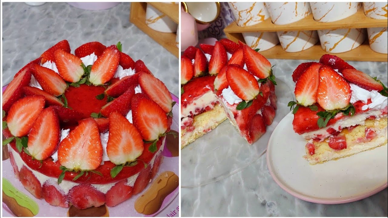 fraisier🍓🍓🍓الذ فريزي سهل التحضير ممكن تجربوه بدون جيلاتين ولا ملون و نكهات    اصطناعية بنة ولا اروع