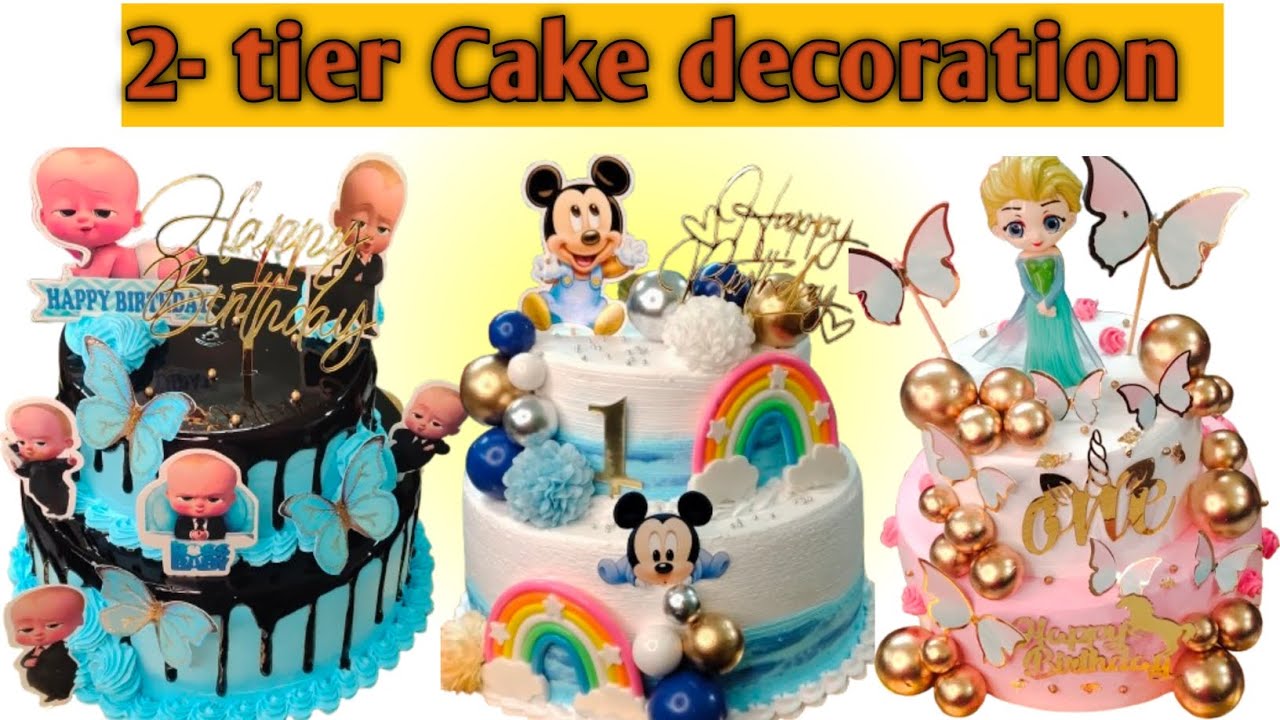 2-tier cake 🎂 decoration | 2-tier cake design for baby girls👧 | 2-tier cake design for boys 👶|
