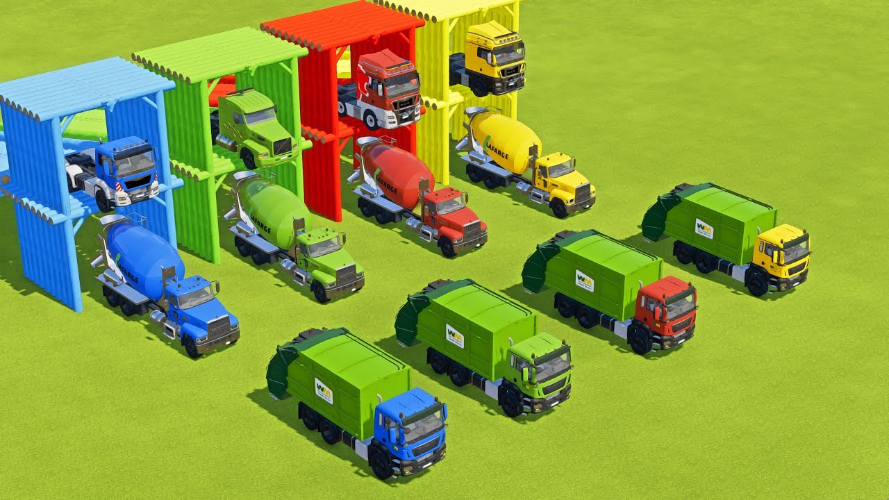 TRANSPORTING MIXER CEMENT TRUCK, MAN GARBAGE TRUCK  TO GARAGE | FS22 - Farming Simulator 22