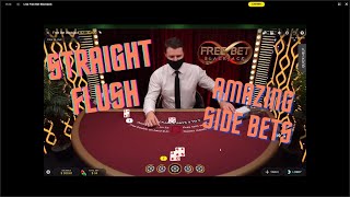 AMAZING BLACKJACK SESSION ON FREE BET WITH A STRAIGHT FLUSH & GREAT SIDE BETS