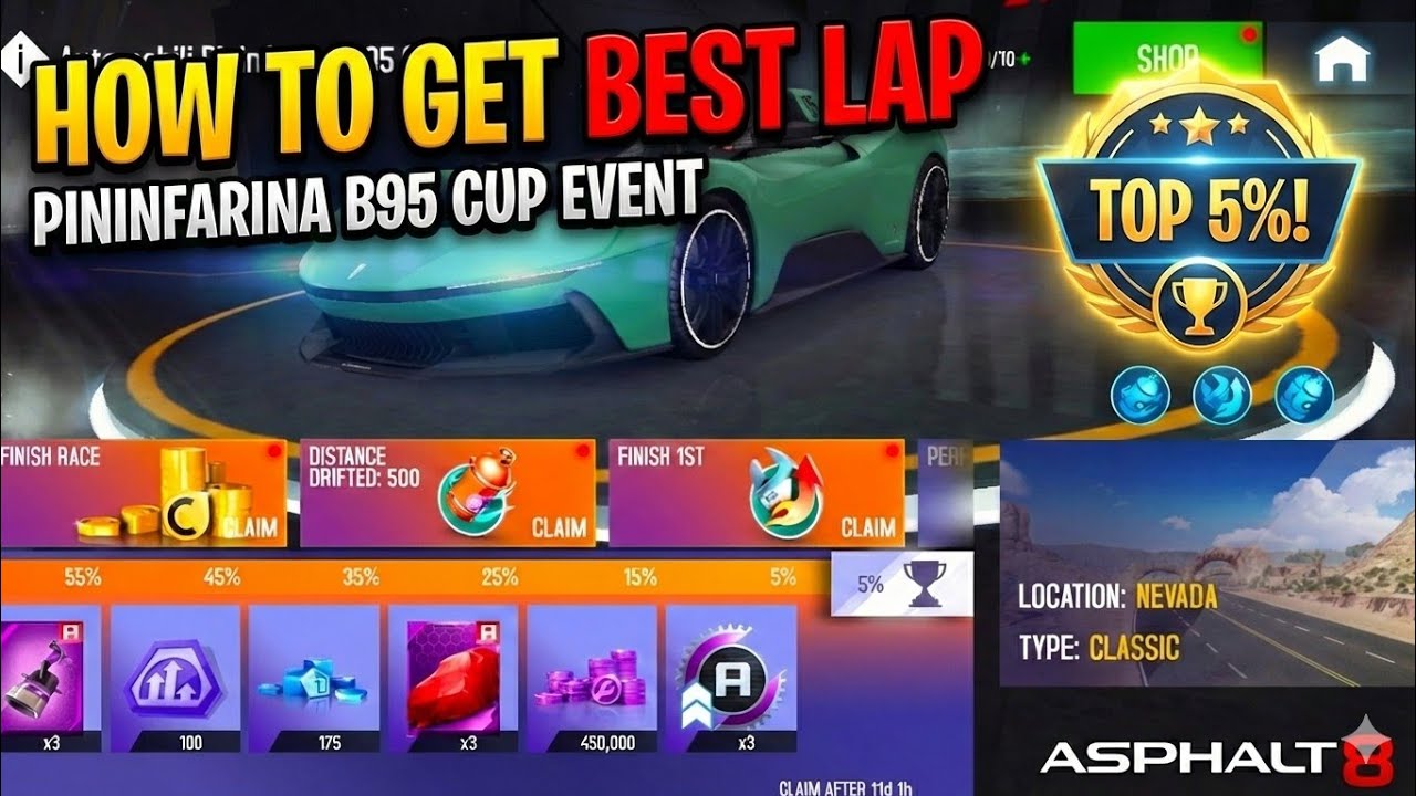 Top 5% in Automobili Pininfarina B95 Cup 🏁 | Easy Nevada Map Guide | Asphalt 8