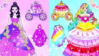 Paper Dolls Dress Up  Rainbow Bride VS Purple Bride Transformation  Barbie Wedding Handmade
