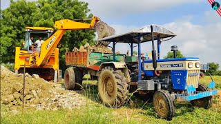 Swaraj 744 FE tractor stuck in heavy load with full loaded trolley | jcp | jcb | jcb video | jcb 3dx