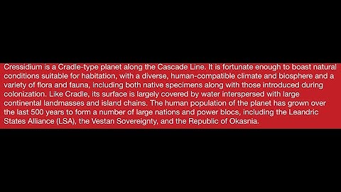 Cressidium at a Glance (LANCER/Operation Solstice Rain)