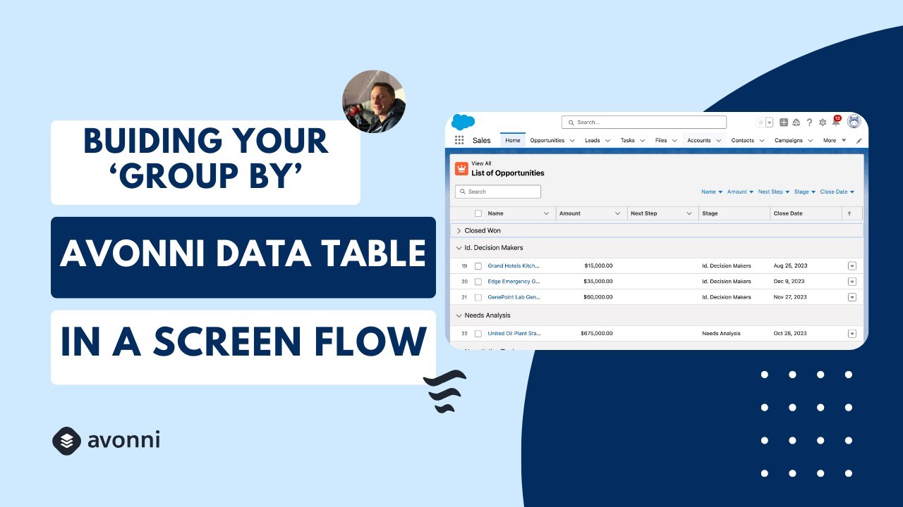 Avonni data table tutorial for screen flows master data grouping with