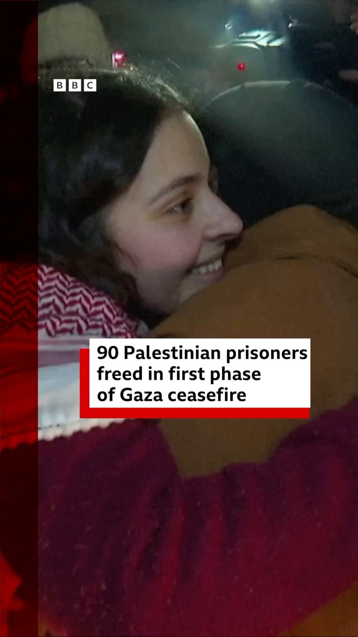 Ninety Palestinian prisoners have been freed in first phase of Gaza ceasefire. #Ceasefire #BBCNews
