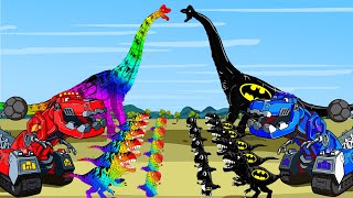 SPIDER BRACHIOSAURUS RAINBOW vs BATMAN T-REX DINOSAURS, Excavator, Mixer Truck:Jurassic King Monster