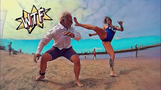 Vovô jogando capoeira com gata na praia - Old Man Capoeira Prank