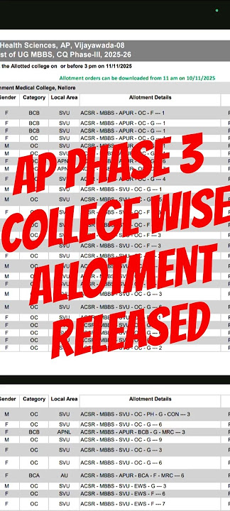 AP PHASE 3 COLLEGE WISE ALLOTMENT RELEASED#@Neet.emcet.councunceling