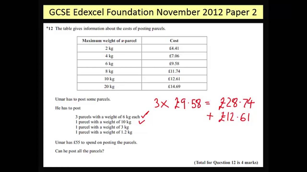 GCSE Edexcel Foundation November 2012 Paper 2 Q12 - YouTube