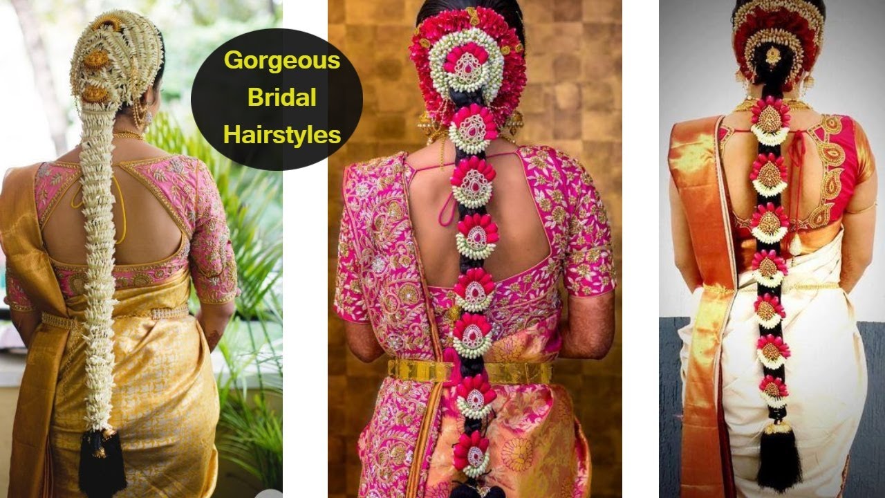 South Indian Bridal hairstyles | Pretty Brides | Flower Jadai - YouTube