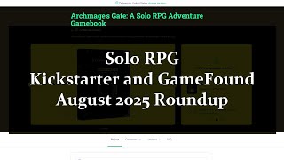 Solo RPG Kickstarter and GameFound Roundup - August 2025