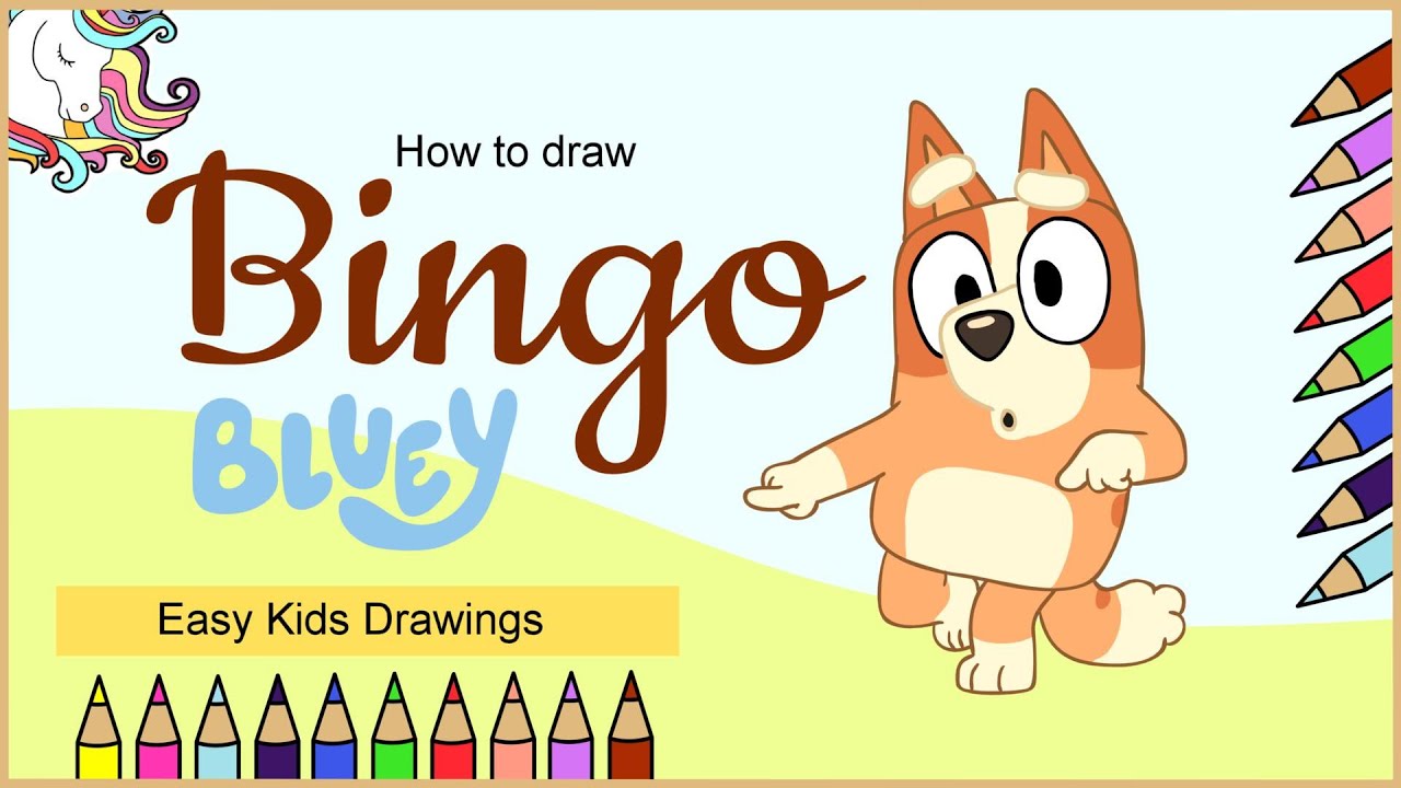 How To Draw Bingo From Bluey Heeler Easy Kids Drawings Step By Step