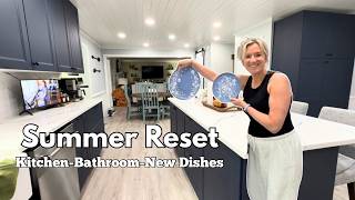 SUMMER HOME RESET // Cleaning Kitchen, Guest Bathroom, and New Pioneer Woman Dishes For Summer