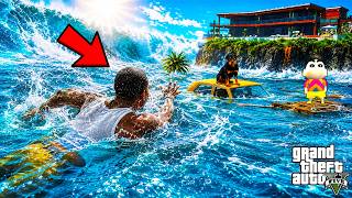 Franklin Trying to Survive a Tsunami in GTA 5 | SHINCHAN and CHOP screenshot 4