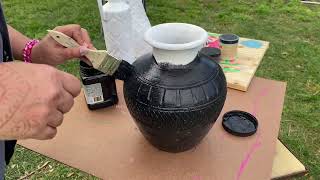 Painting Pottery in my Garden | Chickens and Beagles Keeping me Company