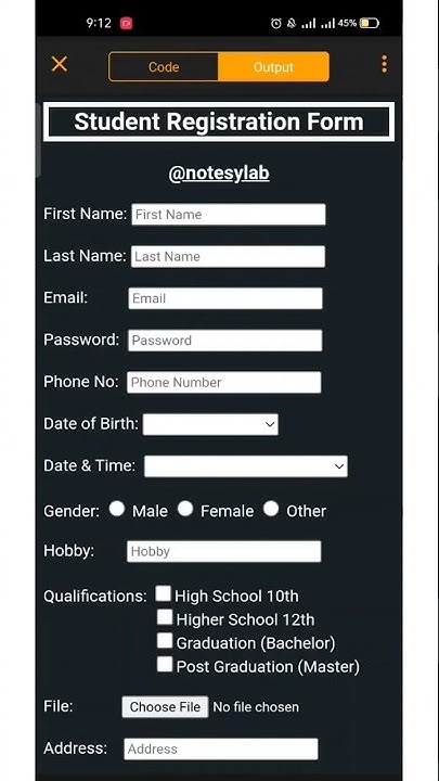 how to create html student registration form | html form - YouTube