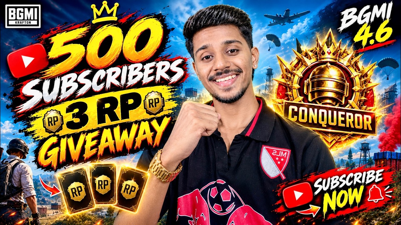 🔥 500 SUBSCRIBERS = 3 RP GIVEAWAY! 👑 BGMI 4.6 CONQUEROR IS HERE! 😈 ...