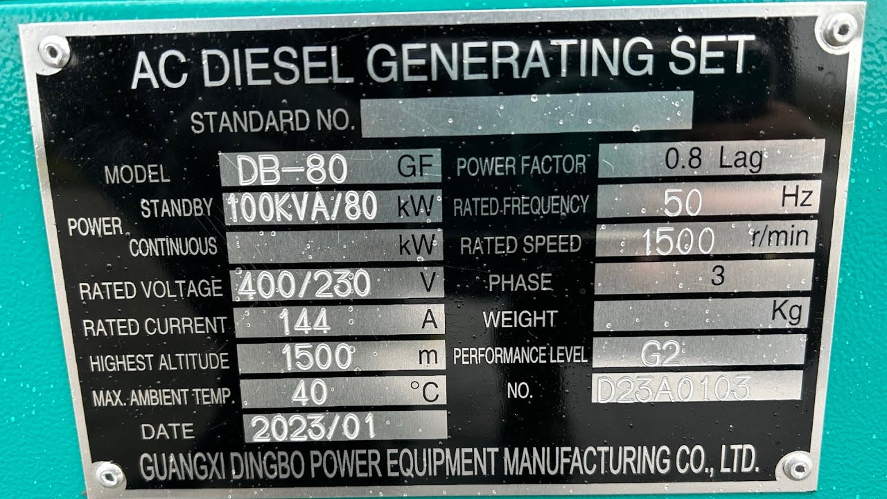 Generator Nameplate Details Specifications Check Of New 62 5kVA Perkins 