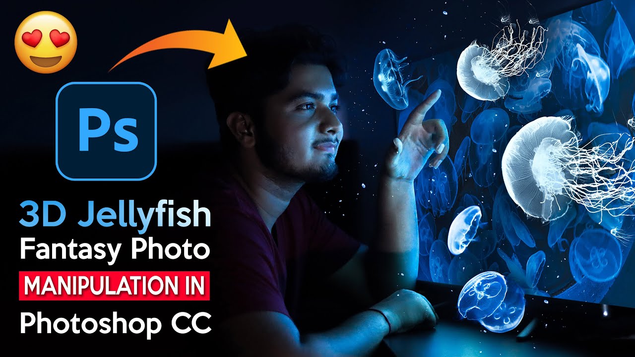 3D Jellyfish Coming Out from Screen Fantasy Photo Manipulation in Photoshop cc | Calop Style Editing