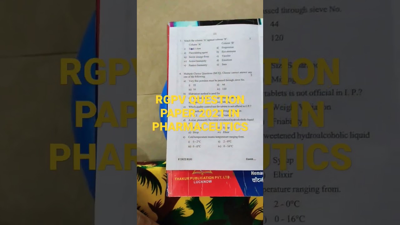 RGPV QUESTION PAPER 2021 IN PHARMACEUTICS YouTube