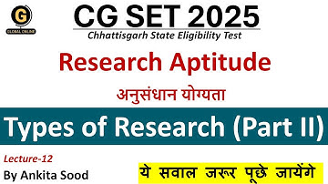 Chhattisgarh SET 2025| Types of Research Part II MCQs on Research Aptitude for CG SET Paper 1