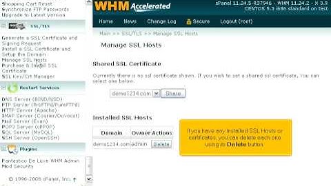 How to manage SSL host and the shared certificate in WHM