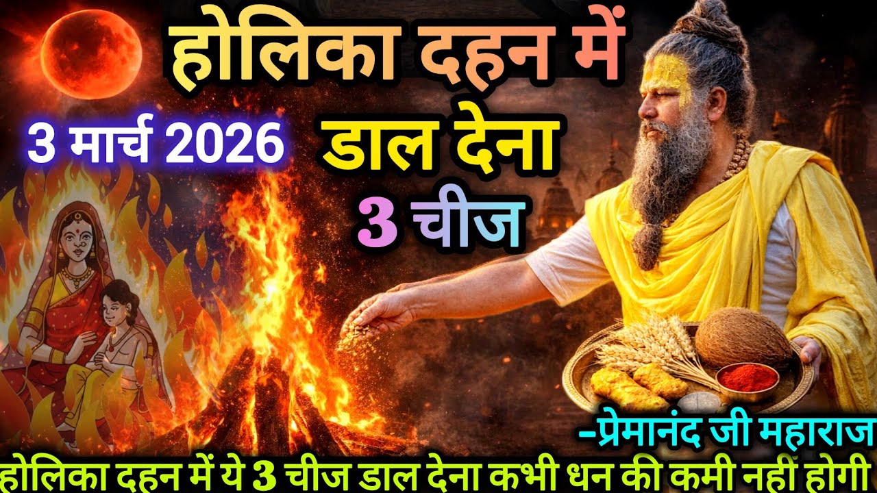 होलिका दहन में ये 3 चीज जरूर डालें | होलिका दहन 3 मार्च 2026 |  प्रेमानंद जी महाराज | Holika Dahan