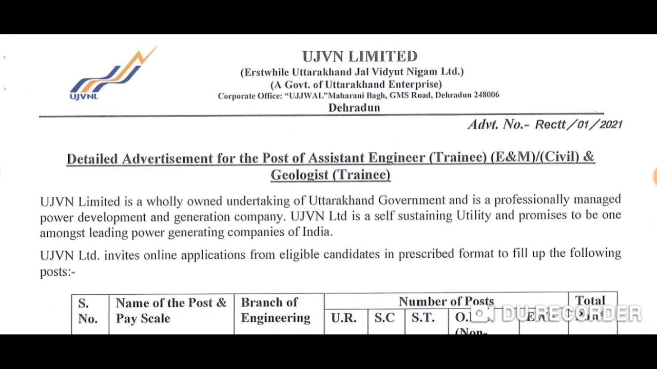Recruitment in UJVN LIMITED|| BE RECUIRTMENT