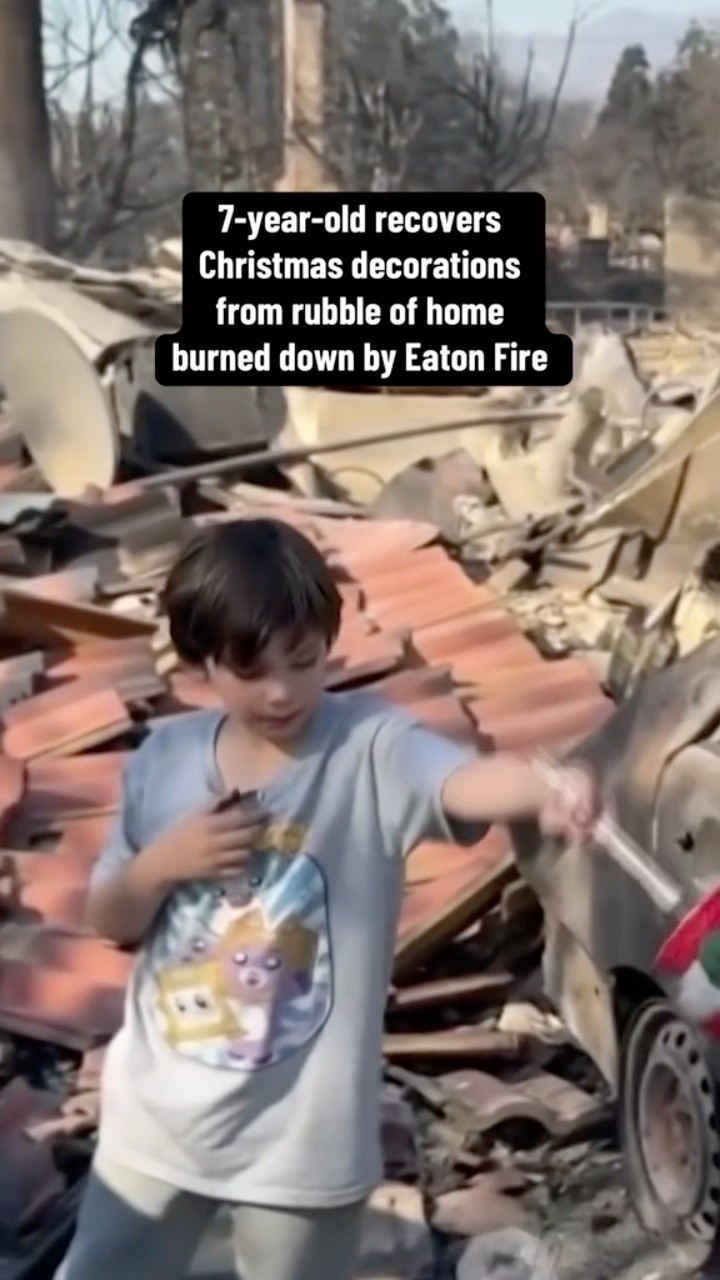 7-year-old recovers Christmas decorations from home destroyed by L.A. wildfires #shorts