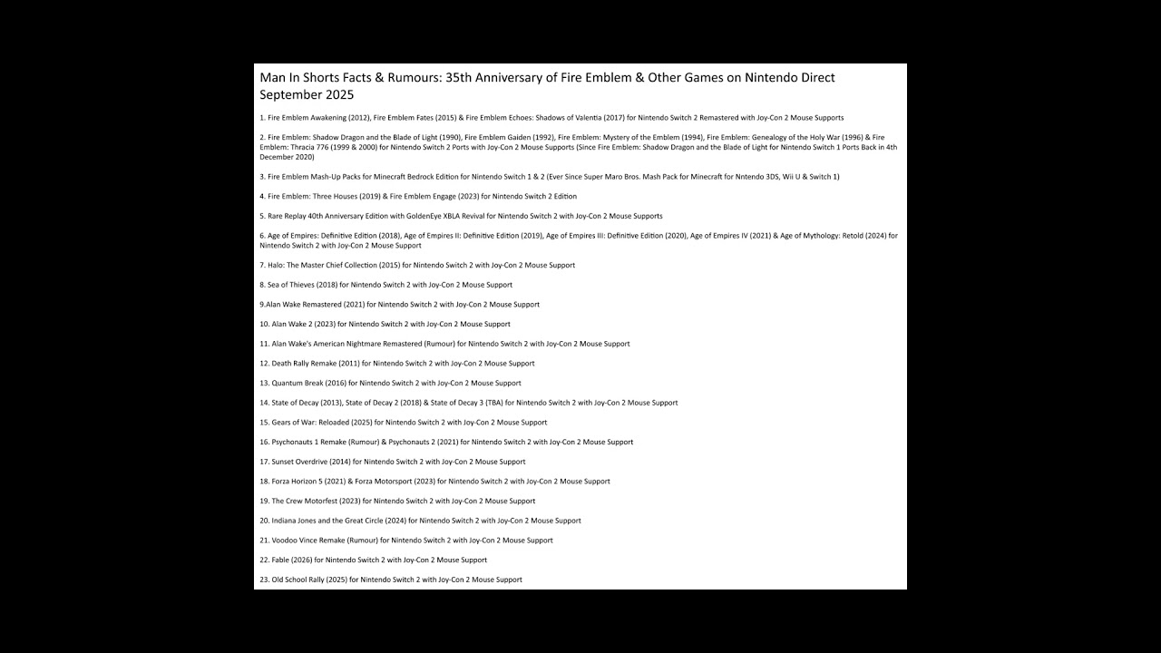 Man In Shorts Facts & Rumours: 35th Anniversary of FE & Xbox Games on Nintendo Direct September 2025