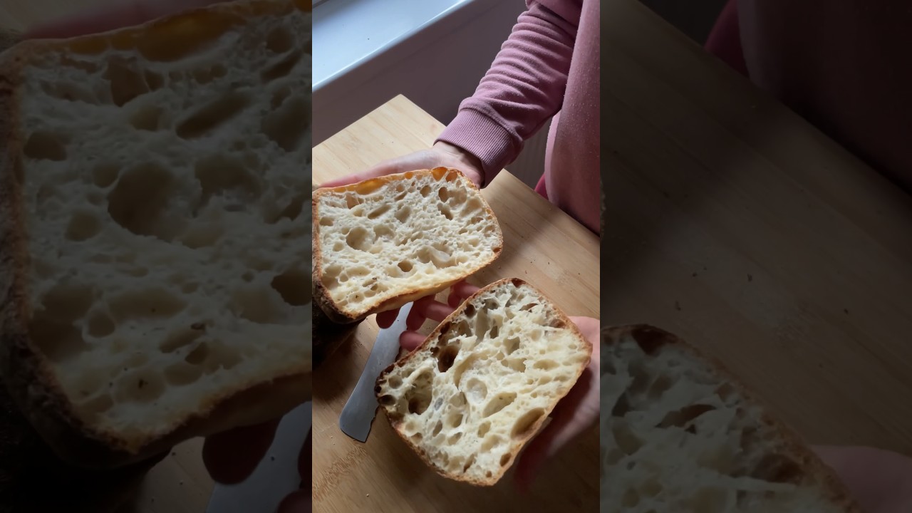 Ciabatta open crumb with only 72% hydration