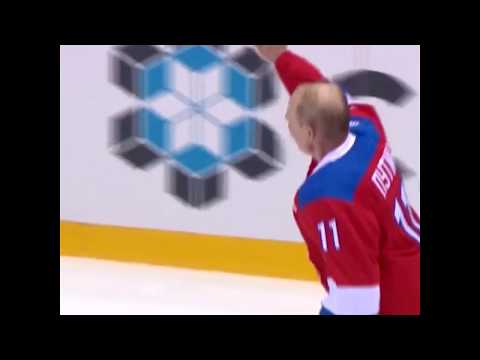 Russian President Putin slips on ice during annual hockey game