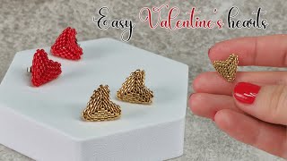 Easy Valentine&#39;s heart earrings tutorial | Bead tutorial for beginners | Heart stud earrings