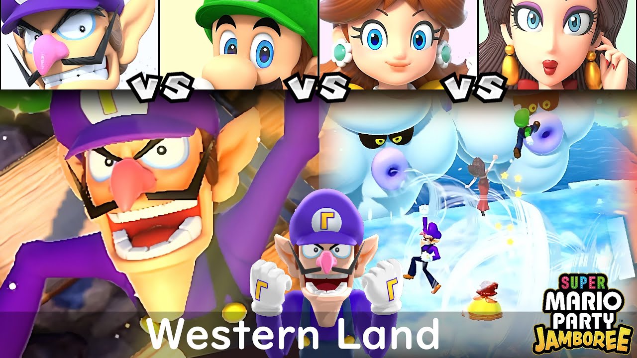 Super Mario Party Jamboree Waluigi vs Luigi vs Daisy vs Pauline in Western Land