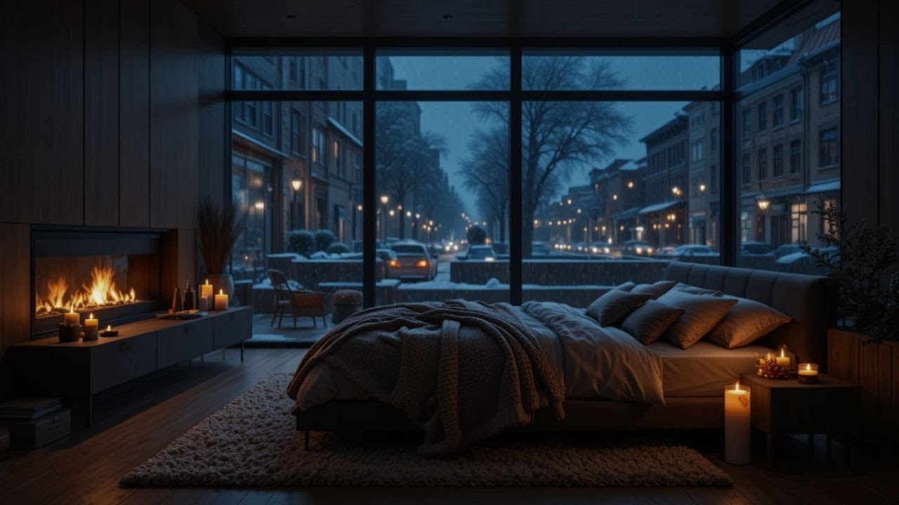 Mellow Night Jazz Piano with Fireplace Warmth ❄️ Still Winter Bedroom for Rest