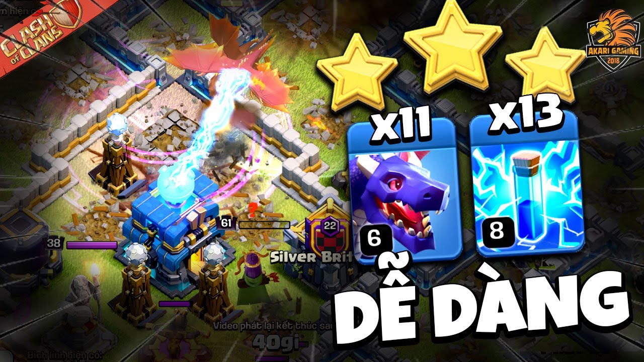Combo TH11 Zap Dragon Đánh 3 Sao Th12 Cực Kỳ Đơn Giản Clash of clans | Akari Gaming