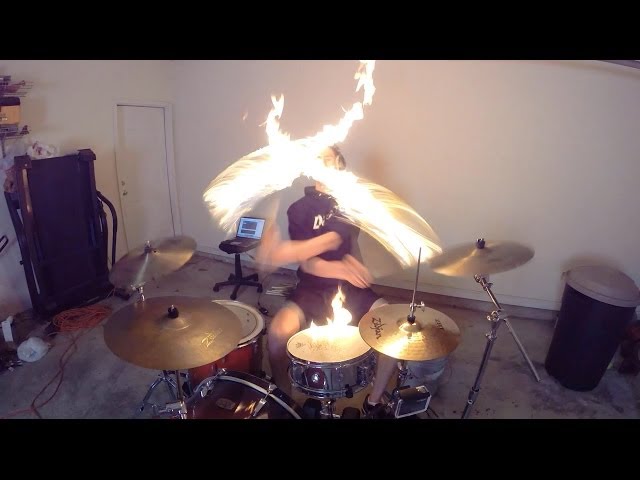 Burn - Drum Cover with Fire Sticks - Ellie Goulding - Drumming With Fire (Brit Awards 2014 song) class=