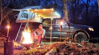 Camping in a Roof Tent in the woods - Smoked Ribs & Pork Belly