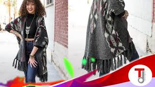TD Collections Ruana wraps for Women Heather Argyle Knit Ruana Poncho shawl cardigan open front cape screenshot 4