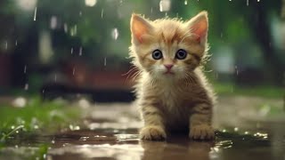 cute kitten got rained on  poor cute kitten  nature sound rain .