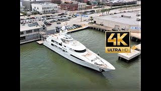 Tilman Fertita's Westport Yacht Boardwalk Docked in Galveston 4k Drone Video